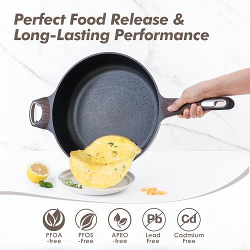 SENSARTE Nonstick Frying Pan Skillet with Lid, 12 Inch Large Deep Frying Pan, 5 Qt Non Stick Saute Pan with Cover, Induction Pan, Healthy Non Toxic Cooking Pan with Helper Handle, PFOA PFOS Free|B09HWYBCXQ