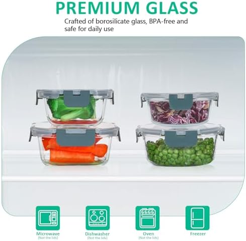 KOMUEE 24 Pieces Glass Food Storage Containers Set, Meal Prep Containers, BPA-Free Airtight Glass Storage Containers with lids,Freezer, Microwave and Oven Safe,Gray|B09QQGY1BW