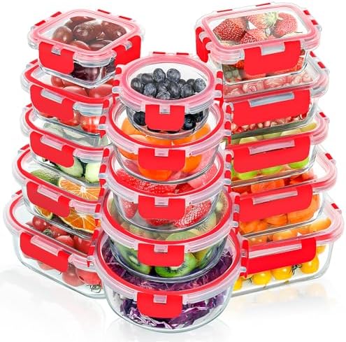 VERONES 12 Packs Glass Food Storage Containers Set, Airtight Glass Lunch Containers, Glass Meal Prep Containers with Lids,Exclusive of BPA, for Microwave, Oven, Freezer & Dishwasher Friendly,Grey|B0BZS66X6R