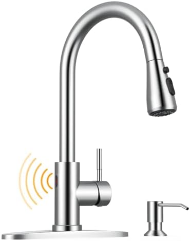 WEWE Single Handle High Arc Brushed Nickel Pull Out Kitchen Faucet,Single Level Stainless Steel Kitchen Sink Faucets with Pull Down Sprayer,Suitable for Laundry Rv Bar|B01H3OMH7Y