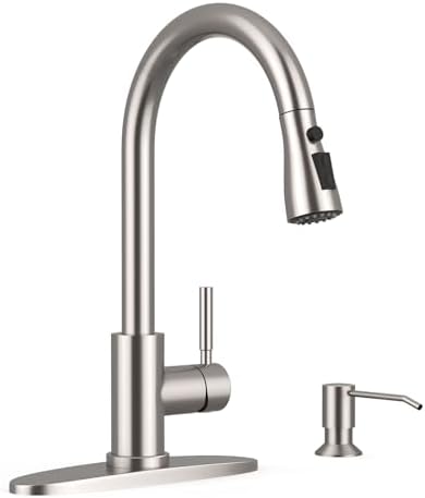 WEWE Single Handle High Arc Brushed Nickel Pull Out Kitchen Faucet,Single Level Stainless Steel Kitchen Sink Faucets with Pull Down Sprayer,Suitable for Laundry Rv Bar|B01H3OMH7Y