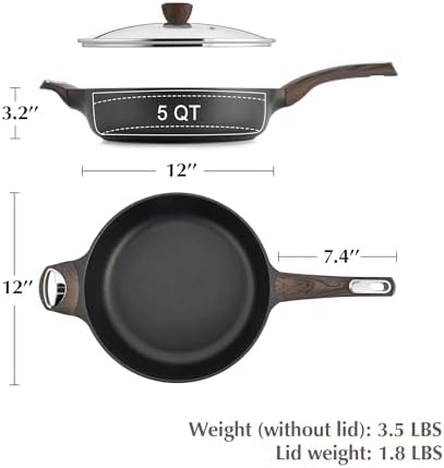 SENSARTE Nonstick Frying Pan Skillet with Lid, 12 Inch Large Deep Frying Pan, 5 Qt Non Stick Saute Pan with Cover, Induction Pan, Healthy Non Toxic Cooking Pan with Helper Handle, PFOA PFOS Free|B09HWYBCXQ
