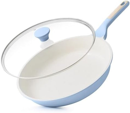 SENSARTE 8Inch Nonstick Ceramic Frying Pan with Lid, PFAS/PTFE/PFOA Free | Ceramic Omelette Pan Skillet, Healthy Non-toxic Chef's Pan, Induction Compatible Pan, Heat Resistant Handle|B0CXDPGNP9