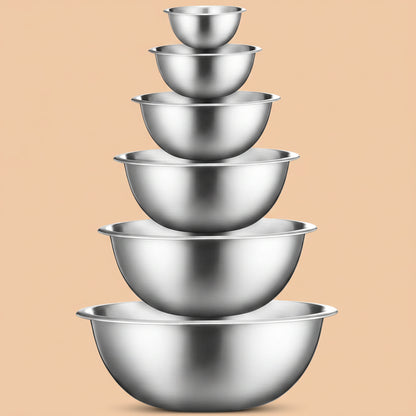 FineDine Stainless Steel Mixing Bowls Set, Dishwasher Safe, 6 Piece Metal Mixing Bowls For Kitchen, Nesting, Large, Small, Big Food Prep, Cooking, Baking|B01HTYH8YA