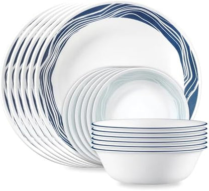 Corelle Vitrelle 18-Piece Service for 6 Dinnerware Set Triple Layer Glass and Chip Resistant, Lightweight Round Plates and Bowls Set, Winter Frost White|B00R790CLY