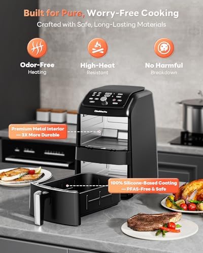 12QT Large Double Air Fryer, Family-Size Dual Airfryer with 2 Baskets, SyncHeat Even Heating, Stacked Compact Design, Smart Finish & Match Cook, PFAS-Free Nonstick, Dishwasher-Safe, Black|B0GYZ1GYXN