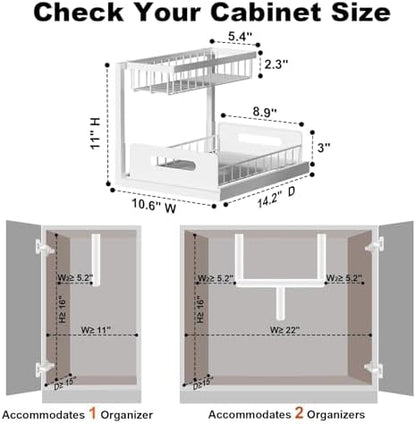 REALINN Under Sink Organizer, Pull Out Cabinet Organizer, 2 Tier Metal Slide Out Shelf with L Shaped Design for Kitchen, Bathroom, Laundry, and Utility Cabinet Storage for Deep Cabinets, White, 2 Pack|B0CFQFMC4F