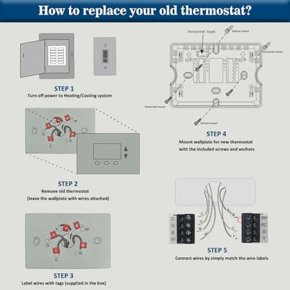 NonProgrammable Thermostat for Home, Digital Energy-Saving Thermostat,Single-Stage Systems, 1 Heat/1 Cool, Easy DIY Install,White Backlight|B0DNDS8PKF