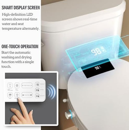 WLJBIDET Toilet Seat Bidet with Warm Water and Drying, O80KL - Elongated | Remote Control, Multiple Cleaning Modes, Adjustable Temperature, Soft Close Lid, LED Display, Nightlight|B0D5M7D9SV
