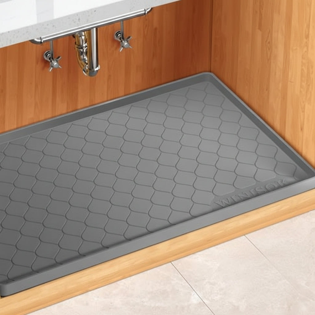 Winisok Waterproof Under Sink Mat 34" x 22", Silicone Mat, Dark Gray | Raised Edge Traps Spills & Leaks, Shelf Liner, Cabinet Protector, for Kitchen, Bathroom, Boots, Pets, Home Essentials|B0CSPKSCP2