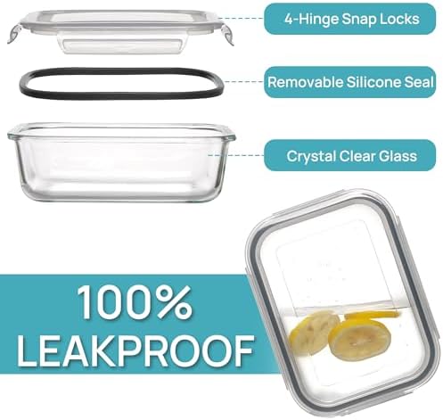 Vtopmart 5Pack 22oz Glass Storage Containers with Lids, Grey | Glass Meal Prep Food Container Sets, Snap Airtight Lid, For Microwave, Oven, Freezer and Dishwasher, BPA Free|B0D7P6XKNP