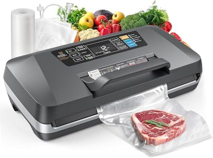 Vacuum Sealer Machine, Upgraded 230W 95KPa 10-in-1 Food Sealer with Double Heat Seal for Dry Moist Food, Easy-Lock Handle, Hose, Built-in Cutter and Bag Storage + Bags (1 Roll + 10 Pre-cut)|B0H1CR8WDQ