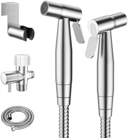Arofa Handheld Bidet Sprayer, Bidet Attachment for Toilet, Brushed Nickel | Adjustabel Water Flow, Leak-Free Hose, 7/8" T-valve, Fits Two-Piece Toilet, Feminine/Baby Wash, Easy Install, Stainless Steel|B086W1YZSH