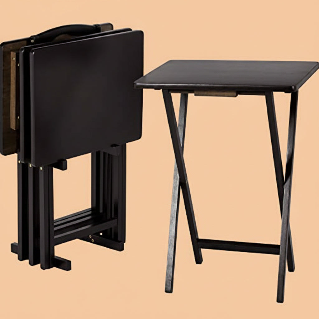 Amazon Basics Portable Foldable TV Tray Table with Storage Rack, Space-Saving Design, 15" x 19" x 26", Black, 4-Pack|B07MDJNF6R