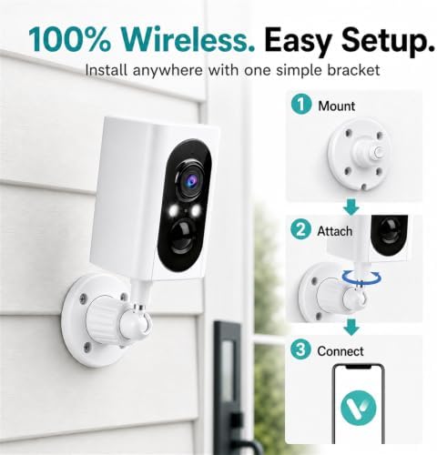 2K Security Cameras Wireless Outdoor, 355° Pan Rotate, Battery Powered, Color Night Vision WiFi Cameras, AI Motion Detection, Cloud/SD Storage, IP65, Alert & Alarm, Cameras for Home Security, 2 Pack | Motion Detect& Record& Alert, SD/Cloud Storage, Color Night Vision, 2-Way Talk, 2.4G WiFi, IP65 Waterproof, Indoor& Outdoor|B0H36KRKPH