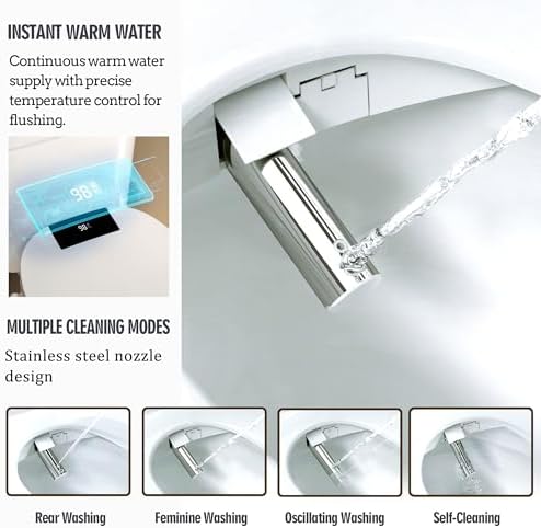 WLJBIDET Toilet Seat Bidet with Warm Water and Drying, O80KL - Elongated | Remote Control, Multiple Cleaning Modes, Adjustable Temperature, Soft Close Lid, LED Display, Nightlight|B0D5M7D9SV