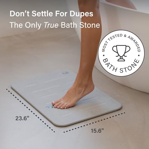 Dorai Home Stone Bath Mat - Premium Diatomaceous Earth Bath Floor Mats with Non-Slip Base, Fast-Drying Modern Shower Mat for Bathroom | Rain Ash - 23.6"x15.4"|B0GHY48T7V