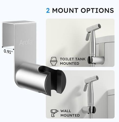 Arofa Handheld Bidet Sprayer, Bidet Attachment for Toilet, Brushed Nickel | Adjustabel Water Flow, Leak-Free Hose, 7/8" T-valve, Fits Two-Piece Toilet, Feminine/Baby Wash, Easy Install, Stainless Steel|B086W1YZSH