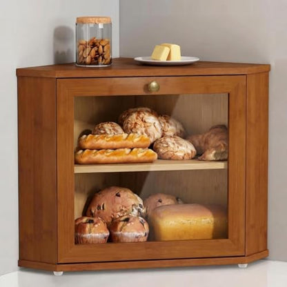 Goozii Corner Bread Box for Kitchen Countertop, Black Bread Storage Container for Homemade Bread, Two Layer Breadbox under Cabinet Mount, Large Bread Holder for Kitchen Counter, Pantry Shelf|B0CP3L9TZW