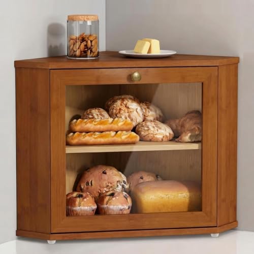 Goozii Corner Bread Box for Kitchen Countertop, Black Bread Storage Container for Homemade Bread, Two Layer Breadbox under Cabinet Mount, Large Bread Holder for Kitchen Counter, Pantry Shelf|B0CP3L9TZW