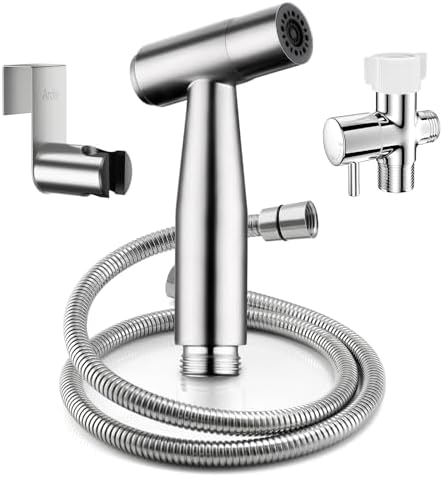 Arofa Handheld Bidet Sprayer, Bidet Attachment for Toilet, Brushed Nickel | Adjustabel Water Flow, Leak-Free Hose, 7/8" T-valve, Fits Two-Piece Toilet, Feminine/Baby Wash, Easy Install, Stainless Steel|B086W1YZSH