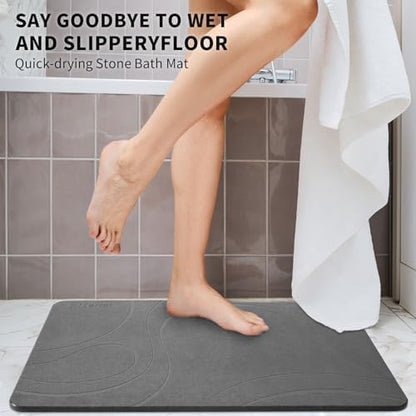 XMarrat Extra Large Stone Bath Mat, Diatomaceous Earth Mat, 31.5"x19.7" | Super Absorbent, Modern Quick Drying Diatomite Bathmats, Non-Slip Base, Easy Clean for Shower Floor & Bathroom (Dark Gray)|B0D1FYVVDD