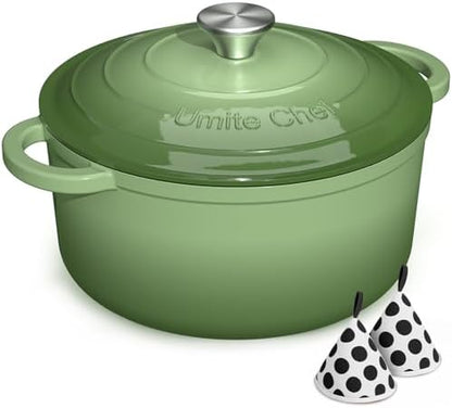 Enameled Cast Iron Dutch Oven - Umite Chef 5QT Pot with Lid & Cotton Potholders - Heavy-Duty Cookware for Bread Baking, Braising, Stews, Roasting(Red)|B0DXKCK21X