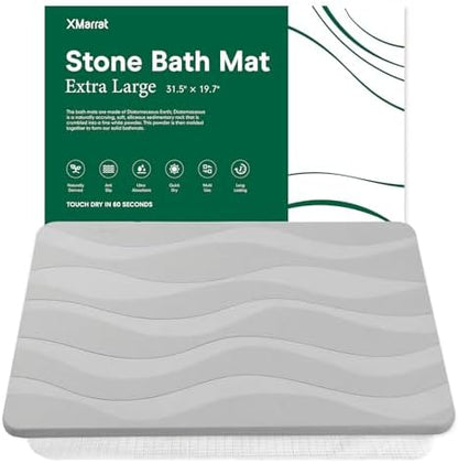 XMarrat Extra Large Stone Bath Mat, Diatomaceous Earth Mat, 31.5"x19.7" | Super Absorbent, Modern Quick Drying Diatomite Bathmats, Non-Slip Base, Easy Clean for Shower Floor & Bathroom (Dark Gray)|B0D1FYVVDD