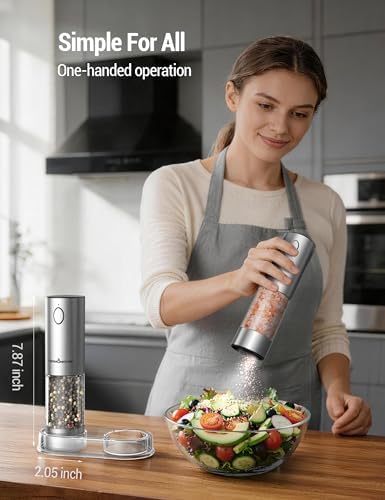ThermoMaven Upgraded Larger Capacity Electric Salt and Pepper Grinder Set, 110ml Rechargeable Salt and Pepper Shaker with LED Light, Stainless Steel Automatic Pepper Mill with 6 Adjustable Coarseness|B0D7Q7LNNY