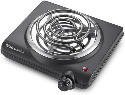 Elite Gourmet EDB-302BF# Double Cast Iron Burner, 1500W Hot Plate, Black | Adjustable temperature control, power indicator lights, easy-to-clean surface, countertop design|B09RX2WGD3