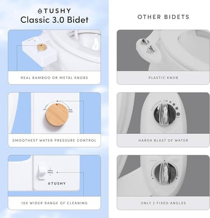 TUSHY Classic 3.0 Bidet Toilet Seat Attachment - a Non-Electric Self Cleaning Water Sprayer with Adjustable Water Pressure Nozzle, Angle Control & Easy Home Installation (Brushed Nickel)|B08VS11Z1N