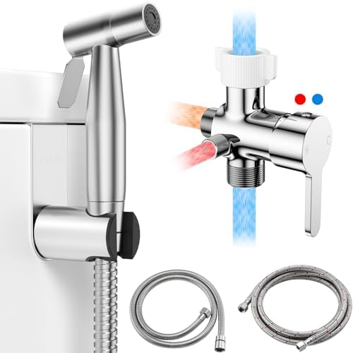 Arofa Handheld Bidet Sprayer, Bidet Attachment for Toilet, Brushed Nickel | Adjustabel Water Flow, Leak-Free Hose, 7/8" T-valve, Fits Two-Piece Toilet, Feminine/Baby Wash, Easy Install, Stainless Steel|B086W1YZSH