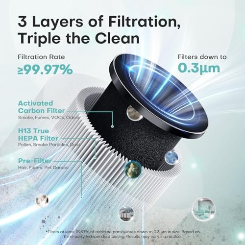 Air Purifiers for Home with High Efficiency Filter Up to 1076 Ft² for Pet Hair, Odors, Pollen, Smoke, Compact Air Cleaner with 3 Speeds, Timer, Aroma Quiet 360°Intake Filter, White|B0DY4S3HP2