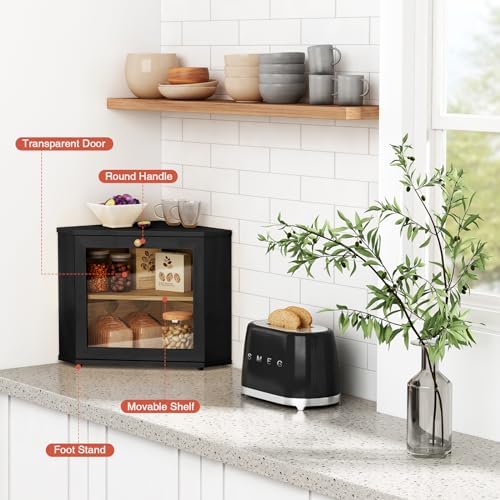 Goozii Corner Bread Box for Kitchen Countertop, Black Bread Storage Container for Homemade Bread, Two Layer Breadbox under Cabinet Mount, Large Bread Holder for Kitchen Counter, Pantry Shelf|B0CP3L9TZW