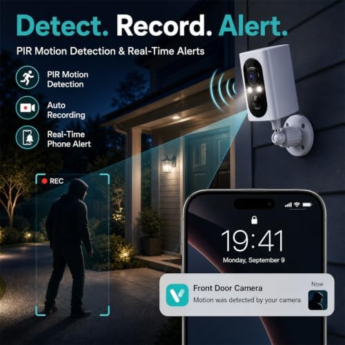 2K Security Cameras Wireless Outdoor, 355° Pan Rotate, Battery Powered, Color Night Vision WiFi Cameras, AI Motion Detection, Cloud/SD Storage, IP65, Alert & Alarm, Cameras for Home Security, 2 Pack | Motion Detect& Record& Alert, SD/Cloud Storage, Color Night Vision, 2-Way Talk, 2.4G WiFi, IP65 Waterproof, Indoor& Outdoor|B0H36KRKPH