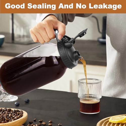 Cold Brew Coffee Maker,64 oz Mason Jar Pitcher with Stainless Steel Filter, Pour Spout Handle Lid, Heavy Duty Glass Airtight & Leak-Proof for Iced Coffee,Tea & Lemonade|B0CGWS1M51