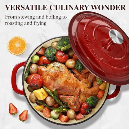 Enameled Cast Iron Dutch Oven - Umite Chef 5QT Pot with Lid & Cotton Potholders - Heavy-Duty Cookware for Bread Baking, Braising, Stews, Roasting(Red)|B0DXKCK21X