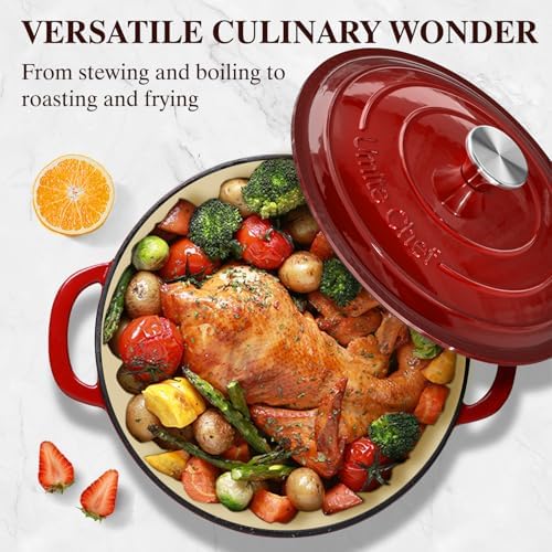 Enameled Cast Iron Dutch Oven - Umite Chef 5QT Pot with Lid & Cotton Potholders - Heavy-Duty Cookware for Bread Baking, Braising, Stews, Roasting(Red)|B0DXKCK21X