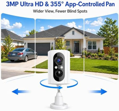 2K Security Cameras Wireless Outdoor, 355° Pan Rotate, Battery Powered, Color Night Vision WiFi Cameras, AI Motion Detection, Cloud/SD Storage, IP65, Alert & Alarm, Cameras for Home Security, 2 Pack | Motion Detect& Record& Alert, SD/Cloud Storage, Color Night Vision, 2-Way Talk, 2.4G WiFi, IP65 Waterproof, Indoor& Outdoor|B0H36KRKPH