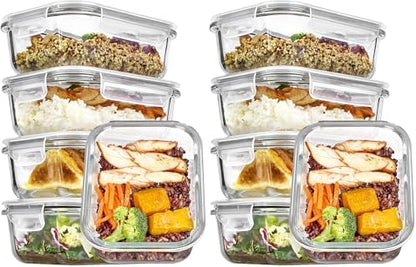 Vtopmart 5Pack 22oz Glass Storage Containers with Lids, Grey | Glass Meal Prep Food Container Sets, Snap Airtight Lid, For Microwave, Oven, Freezer and Dishwasher, BPA Free|B0D7P6XKNP