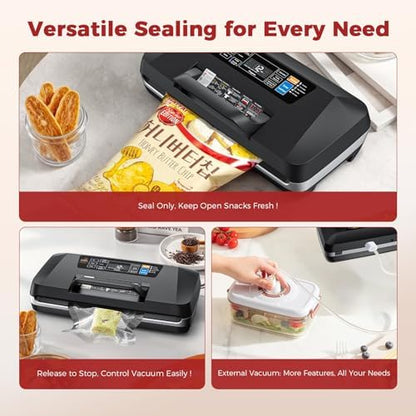 Vacuum Sealer Machine, Upgraded 230W 95KPa 10-in-1 Food Sealer with Double Heat Seal for Dry Moist Food, Easy-Lock Handle, Hose, Built-in Cutter and Bag Storage + Bags (1 Roll + 10 Pre-cut)|B0H1CR8WDQ
