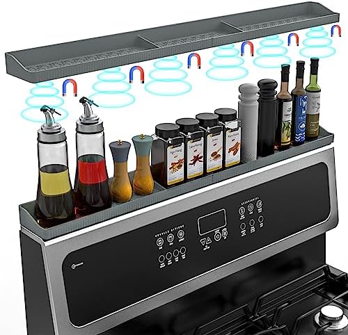 30" Magnetic Stove Top Shelf, Silicone Over the Stove Spice Rack Organizer | Heat Resistant Silicone, Anti-Rattle No-Scratch Range Shelf, 3 Functional Partitions Kitchen Storage for Spices|B0BWQQTD7T
