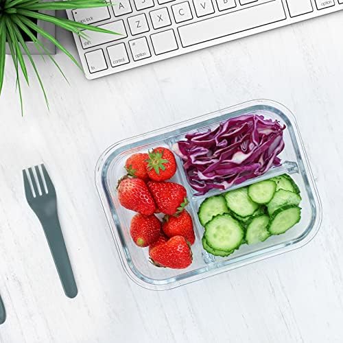 M MCIRCO [5-Pack, 36 oz] Glass Meal Prep Containers 3 Compartment with Lids, Glass Lunch Containers,Food Prep Lunch Box,Bento Box,Microwave, Oven, Freezer, Dishwasher (4.5 Cups)|B07N2BPQC3