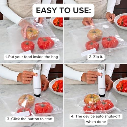 Chef Preserve Compact Vacuum Sealer for Food (Vacuum Sealer Machine + 30 Reusable Vacuum Bags) Powerful Handheld Vacuum Sealer Machine, Seal Meal Saver, Portable Food Sealer|B0D3ZBFMW6