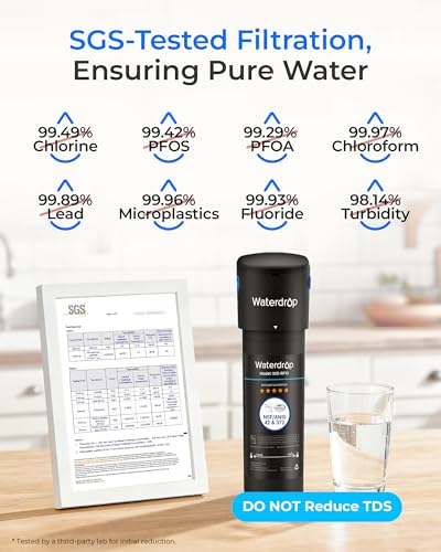 Waterdrop 10UA Under Sink Water Filter System, NSF/ANSI 42 Certified 1 Year | Reduces PFAS, PFOA/PFOS, Lead, Chlorine, Bad Taste & Odor, Under Counter Water Filter Connects Directly to Your Faucet|B083NPW1DN