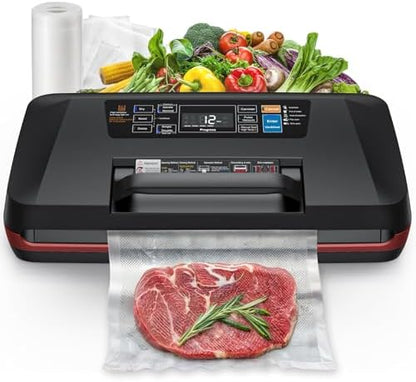 Vacuum Sealer Machine, Upgraded 230W 95KPa 10-in-1 Food Sealer with Double Heat Seal for Dry Moist Food, Easy-Lock Handle, Hose, Built-in Cutter and Bag Storage + Bags (1 Roll + 10 Pre-cut)|B0H1CR8WDQ