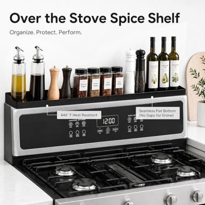 30" Magnetic Stove Top Shelf, Silicone Over the Stove Spice Rack Organizer | Heat Resistant Silicone, Anti-Rattle No-Scratch Range Shelf, 3 Functional Partitions Kitchen Storage for Spices|B0BWQQTD7T