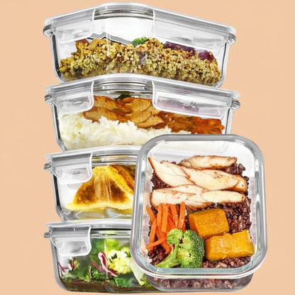 Vtopmart 5Pack 22oz Glass Storage Containers with Lids, Grey | Glass Meal Prep Food Container Sets, Snap Airtight Lid, For Microwave, Oven, Freezer and Dishwasher, BPA Free|B0D7P6XKNP