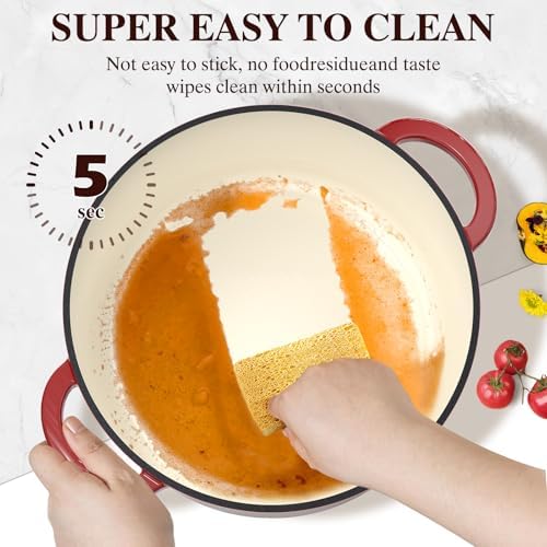 Enameled Cast Iron Dutch Oven - Umite Chef 5QT Pot with Lid & Cotton Potholders - Heavy-Duty Cookware for Bread Baking, Braising, Stews, Roasting(Red)|B0DXKCK21X